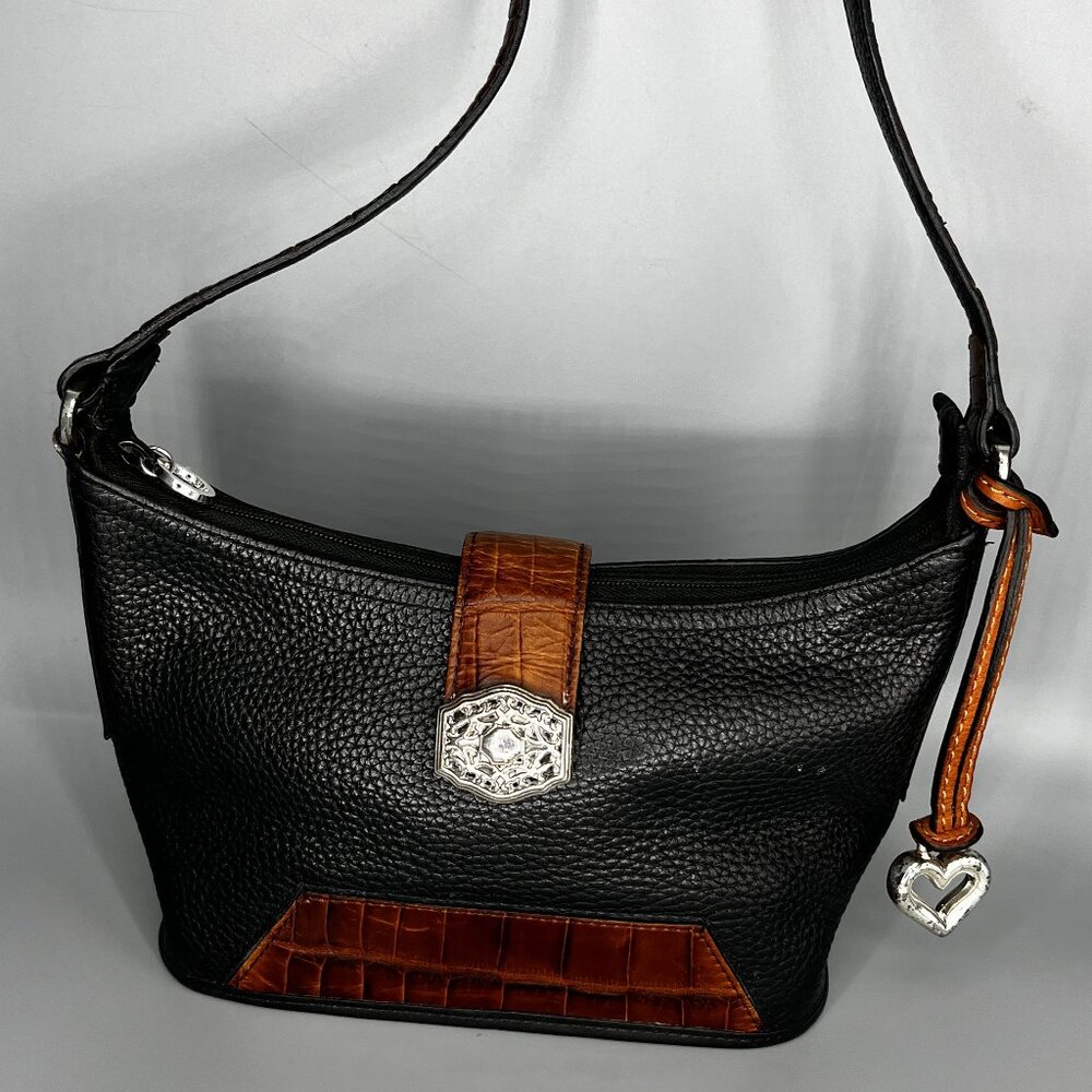 Brighton Black and Brown Leather Shoulder Bag with Heart Charm